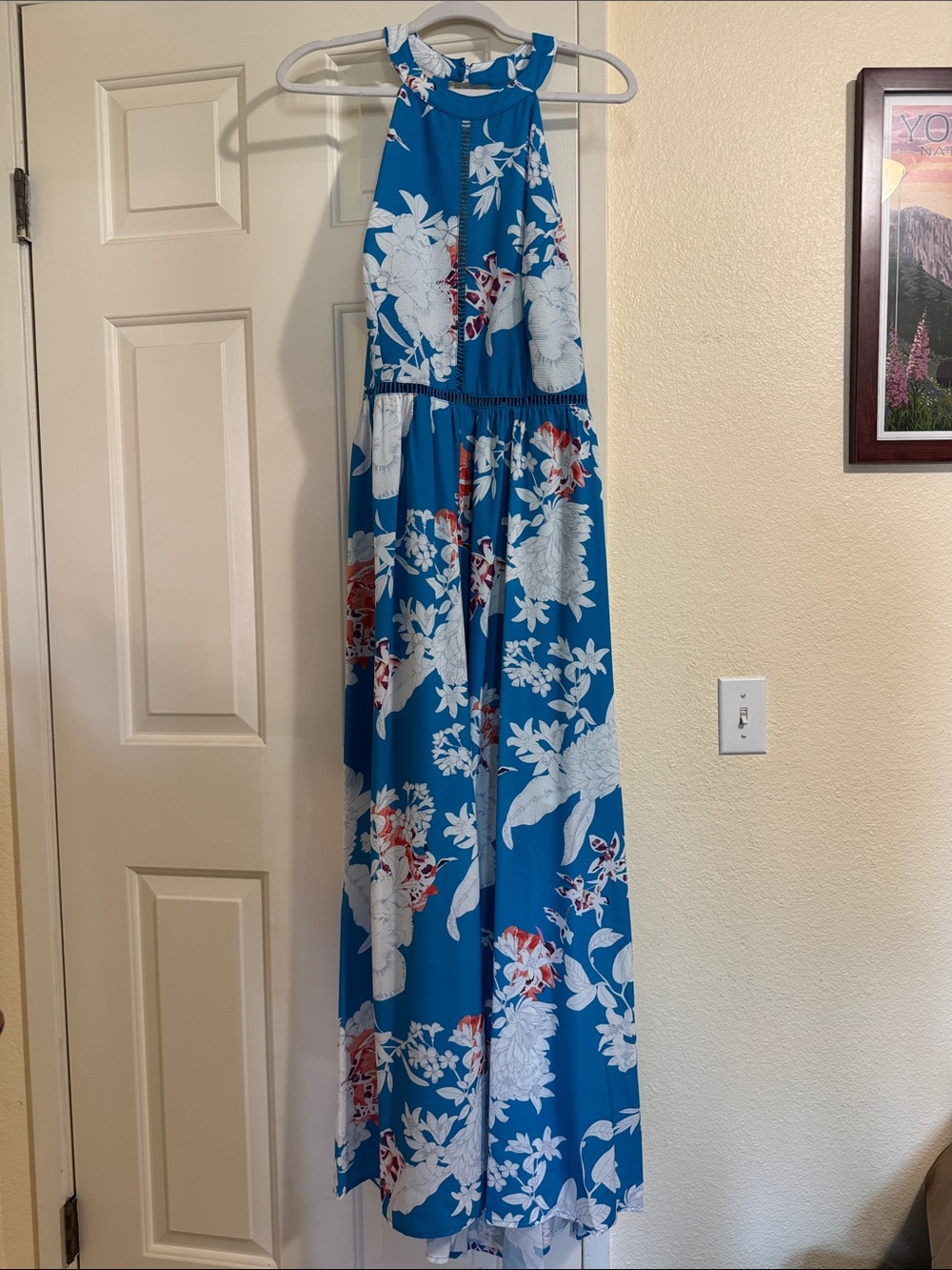 Blue Floral Halter Maxi Dress